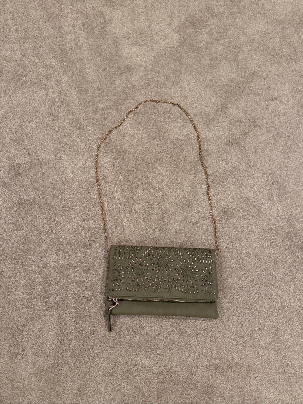 Olive Laser-Cut Chain Strap Crossbody Bag